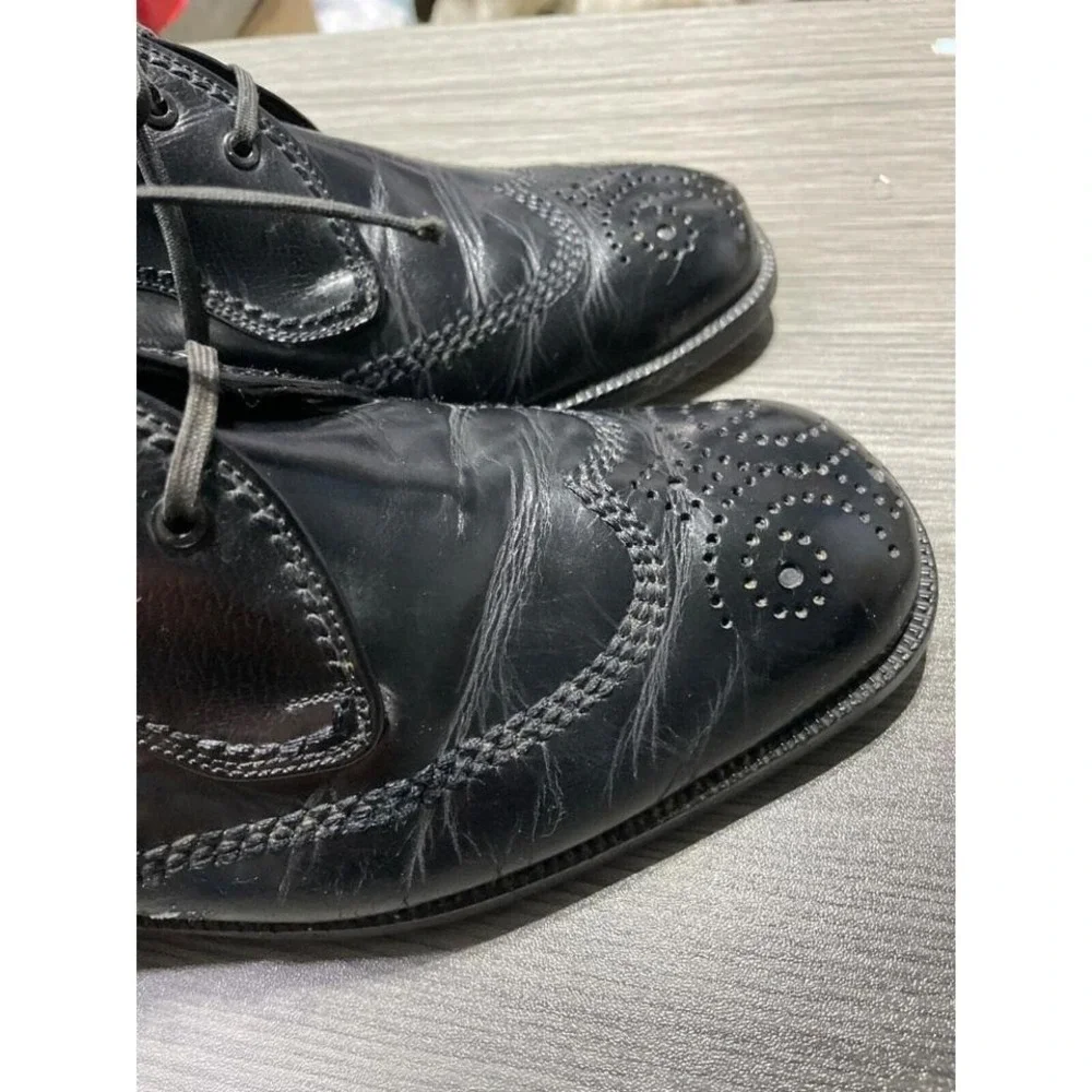 Bally Wingtip Oxford Dress Shoes Mens Black Leather Brogue Lace Up‎